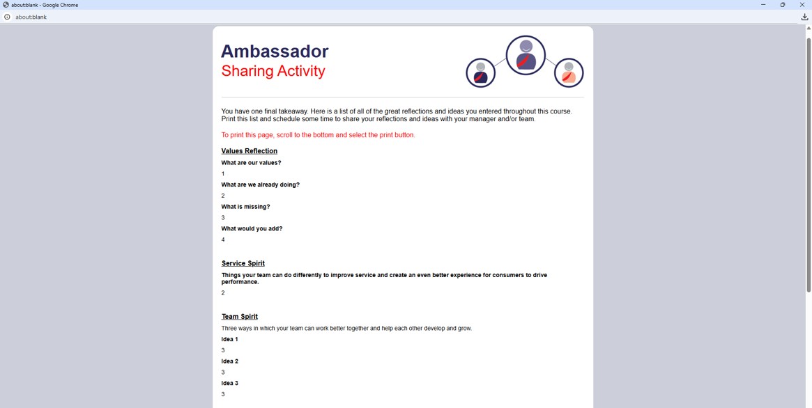 The generated personalized reflection page, formatted for printing