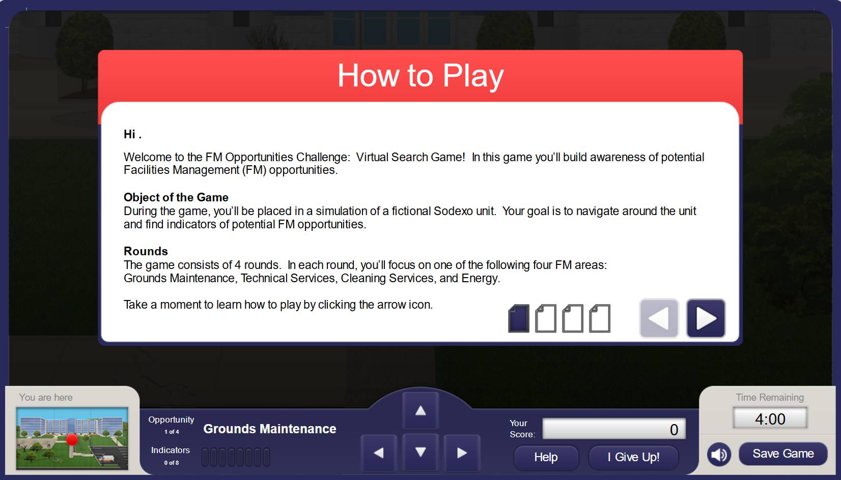 The How to Play gate screen explaining navigation and scoring