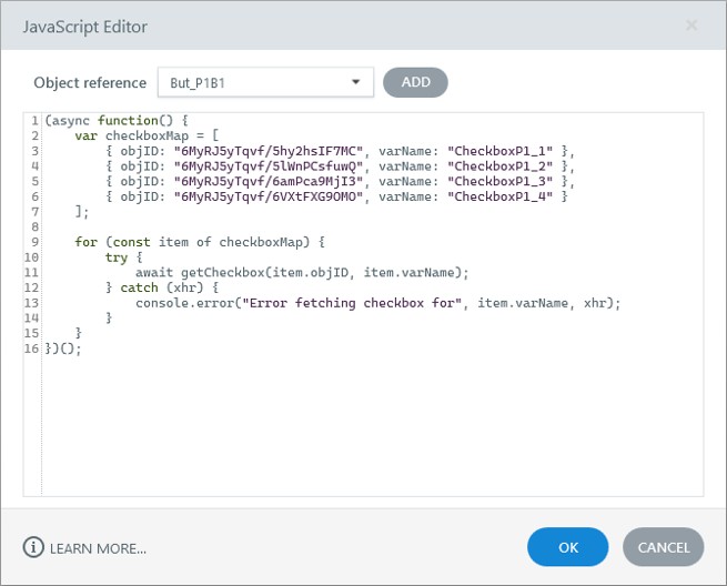 A custom xAPI statement in the editor alongside the JavaScript that reads it back from the LRS